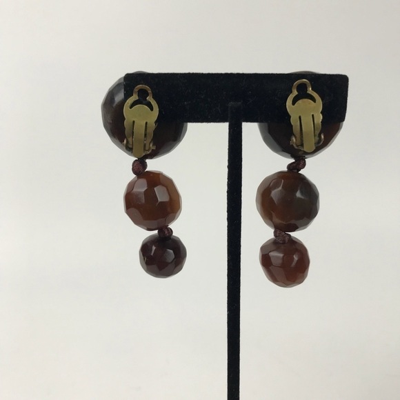 Vtg Gerda Lynggaard Monies Danish Horn Bone Runway Dangle Drop Facet Earrings - Picture 2 of 8